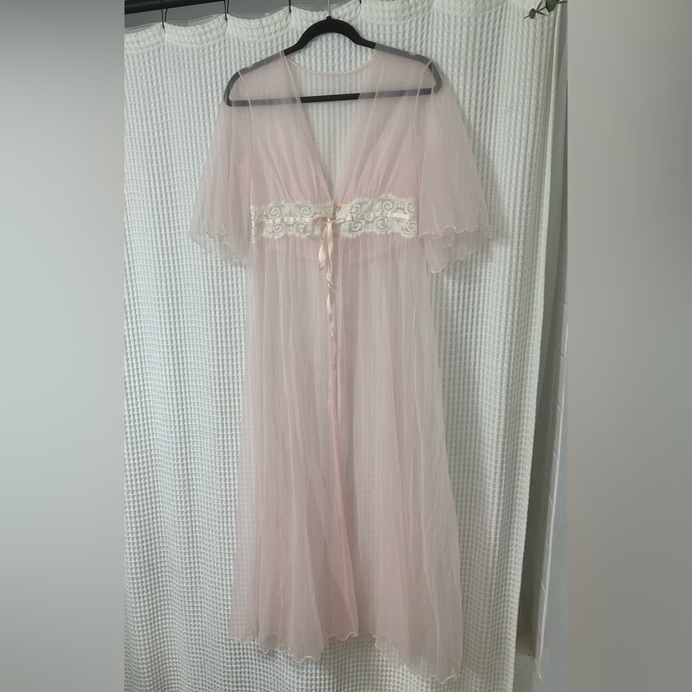 Vintage Pink Sheer Lace Robe